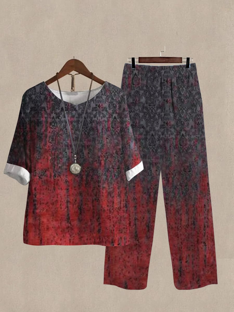 Linen Casual Women's Color Print Two Pieces Set