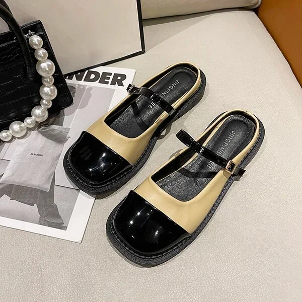 Zhungei For Women 2024 Female Shoes Slippers Soft Slides Cover Toe Low Shallow New Comfort Flat Basic Spring Fabric Retro PU