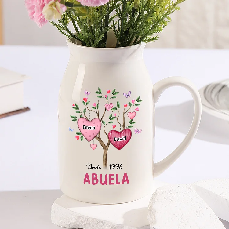 Florero de cerámica árbol de corazones 2-8 nombres personalizados con texto y año decoración del hogar