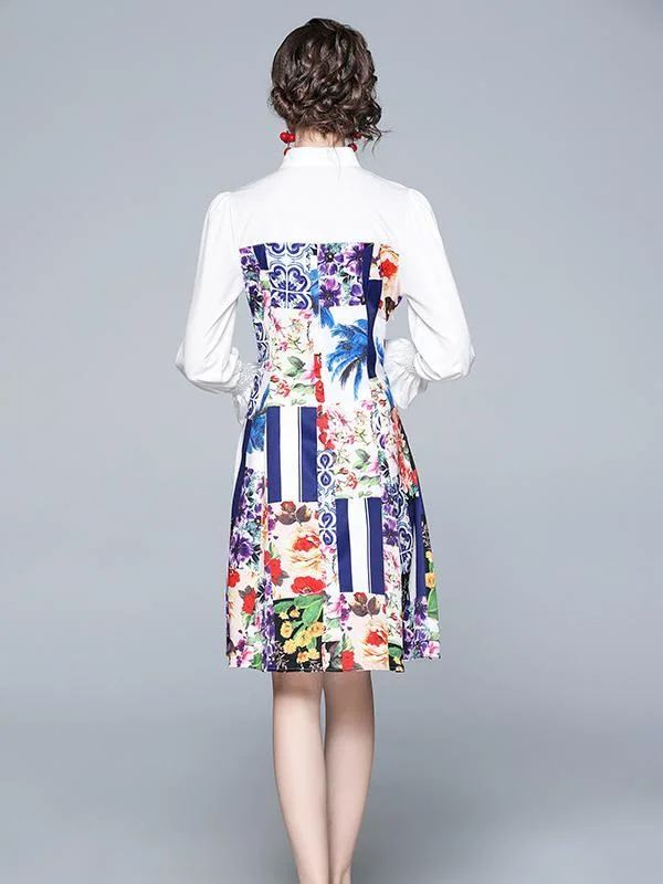 Elegant print long-sleeved temperament stitching dress