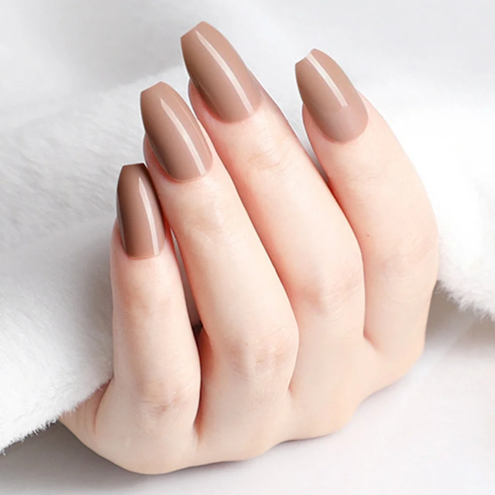 24Pcs Shiny Artificial Fake Nails With Jelly Glue Off White Short Ballerina Coffin False Nails Press On Finger Tip Manicure Tool-Nail Inspo