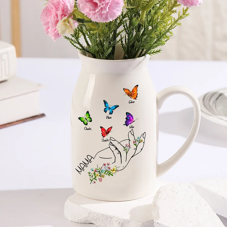 Kettenmachen Personalisierte 5 Namen & Text Schmetterlings in der Hand Familie Vase