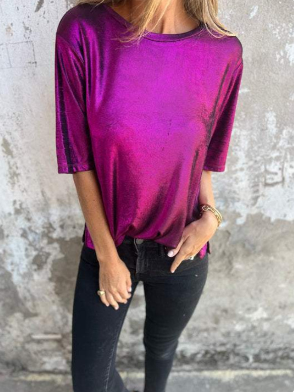 Women’s Oversized Ultra Metallic Round Neck T-Shirt