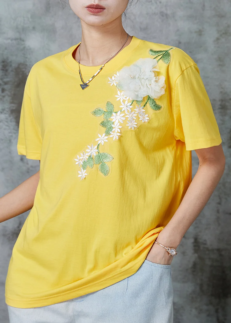 Yellow Floral Cotton Beach Vest Embroideried Summer