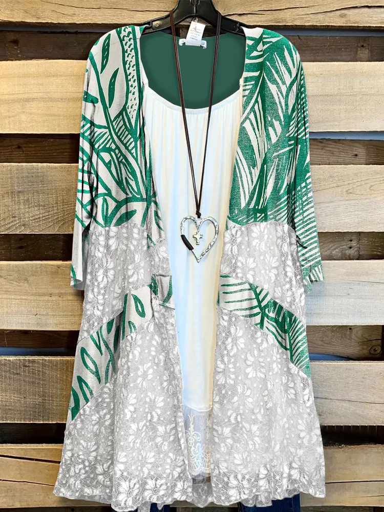 Plus Size Casual Printed Kimono Jacket P179145566