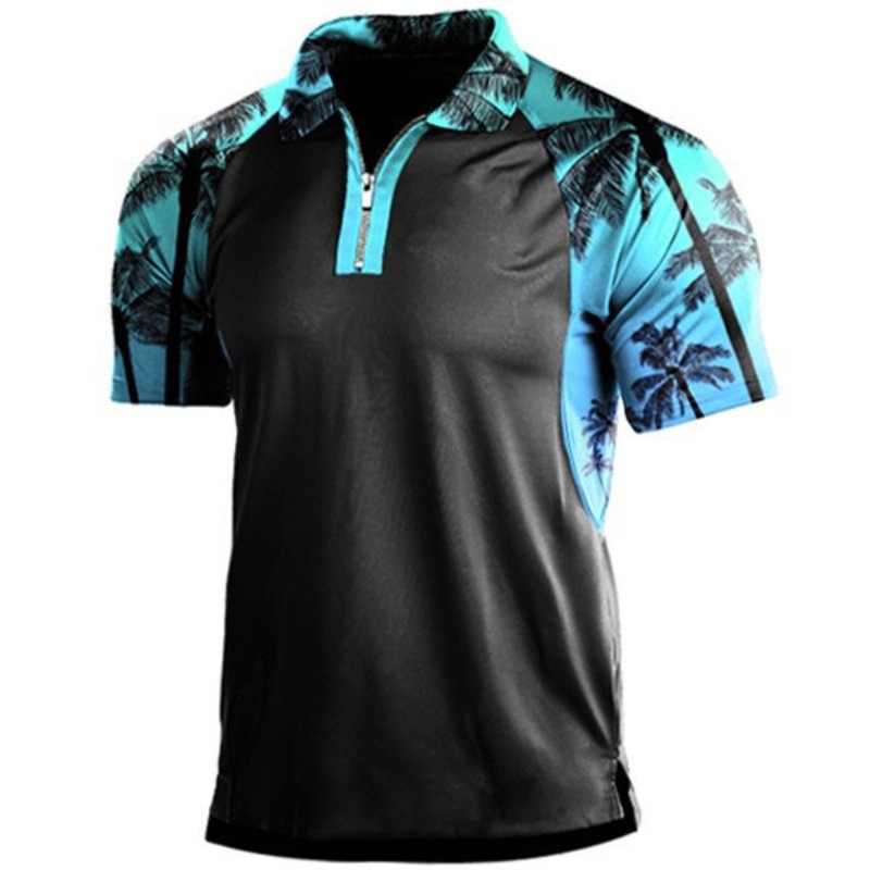 Men's Short Sleeve Colorblock Causal Polo T-shirt