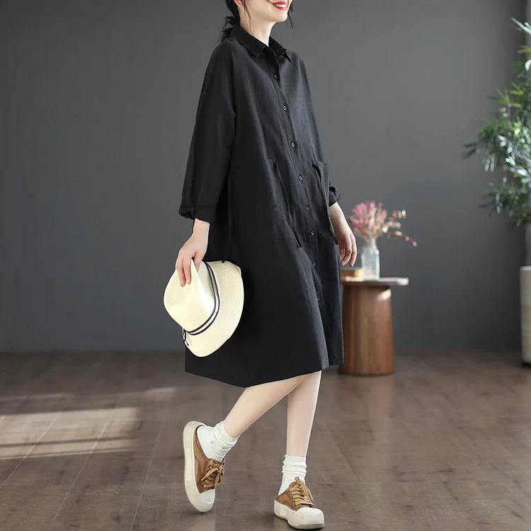 Summer Casual Solid Cotton Loose Dress
