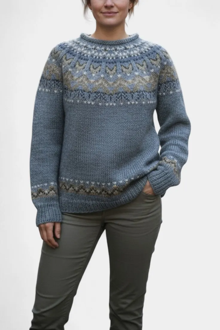 Classic Fair Isle Knit Sweater with Ribbed Accents