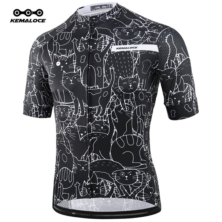 Breathable Unisex White Cartoon Cat Cycling Jersey 