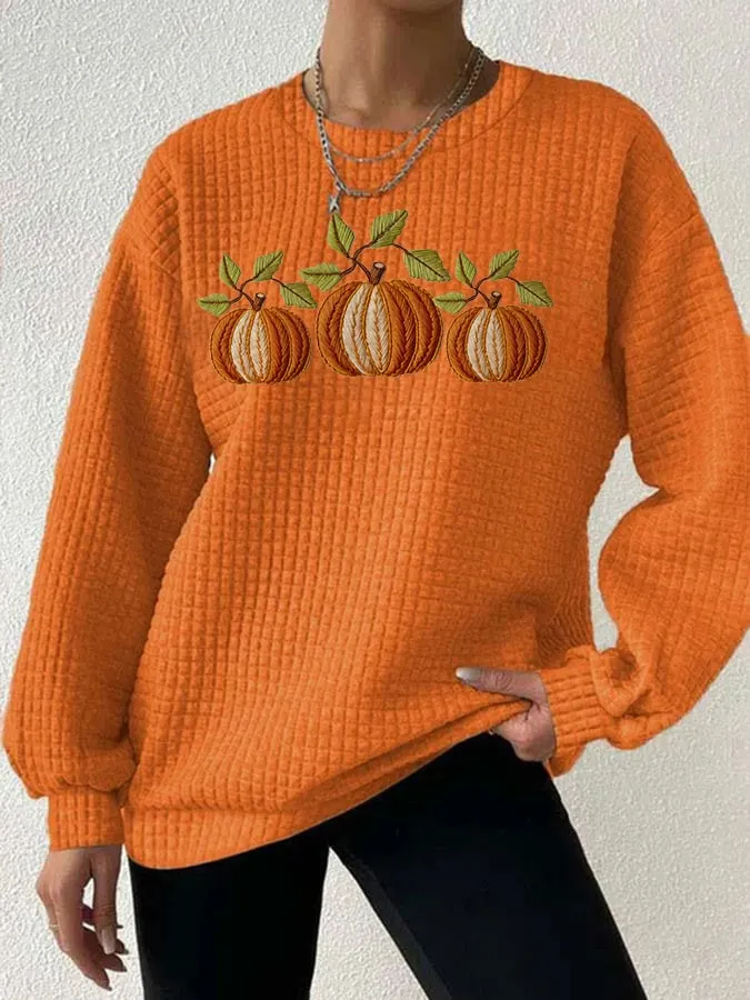 Women's Fall Pumpkin Check Sweatshirt 