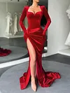 Bandeau Split-Side Asymmetric Pleated V-Neck Long Sleeves With Gloves Evening Dress