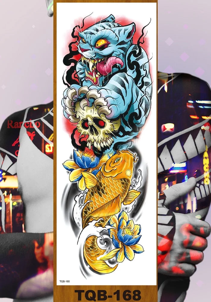 Full Flower Arm Temporary Tattoo Stickers Man Woman Adults Girls Body Sexy Fake Tatoo Dragon Tiger Mythical Beast Koi Skull DIY