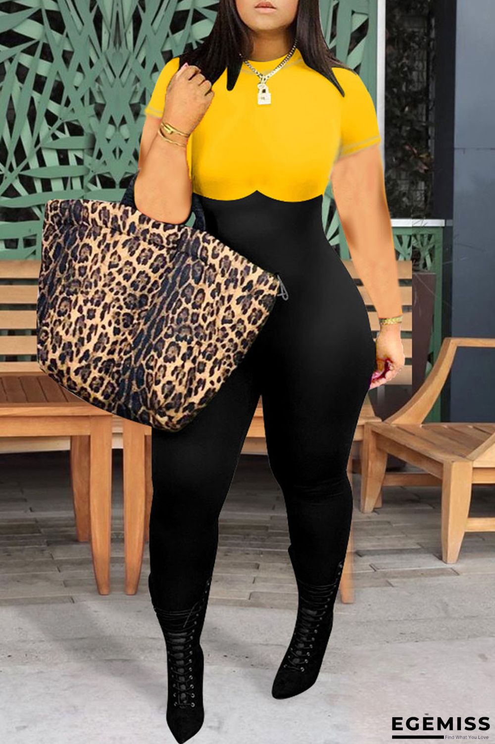 Yellow Casual Print O Neck Regular Jumpsuits | EGEMISS