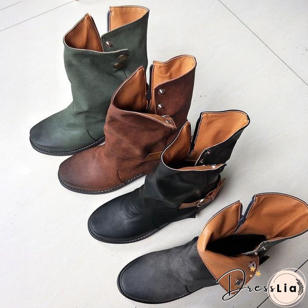 Daily Zipper Winter Low Heel Plus Size Boots