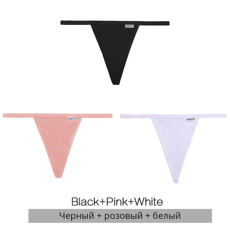 FINETOO 3Pcs/4Pcs Cotton Thongs Women Sexy G-string Panties M-XL Girl Underpants Low-rise T-back Underwear Female Lingerie Panty