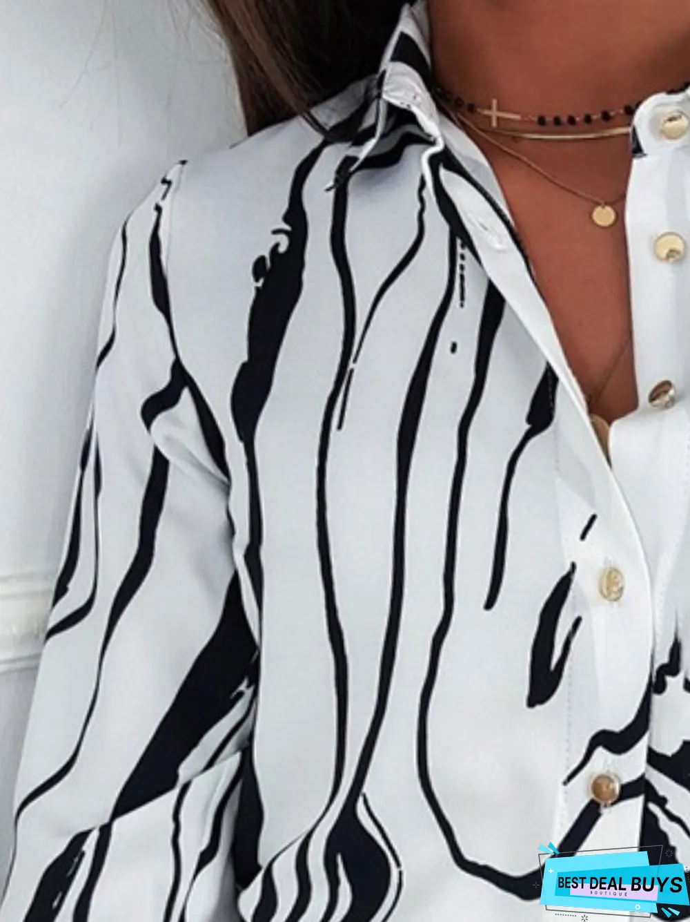 Shirt Collar Loose Abstract Blouse