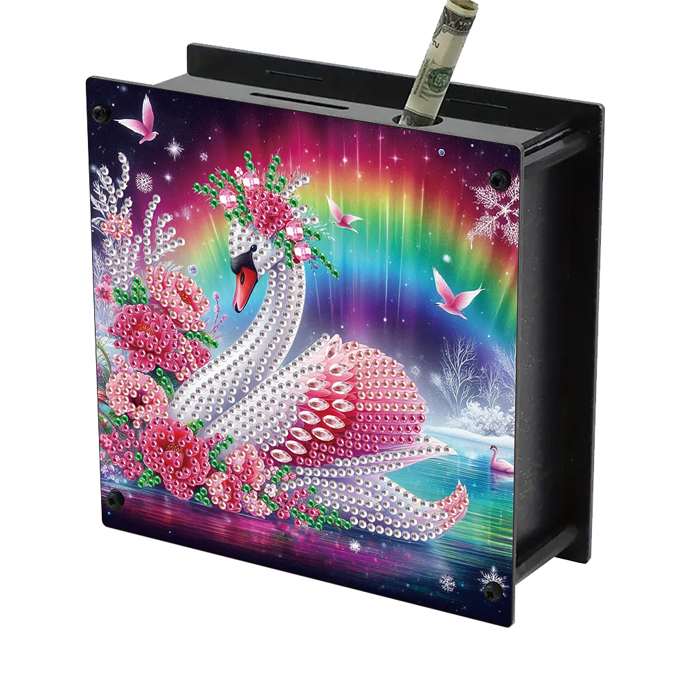 Wooden Swan DIY Diamond Painting Change Holder Case Ornament for Home Decor