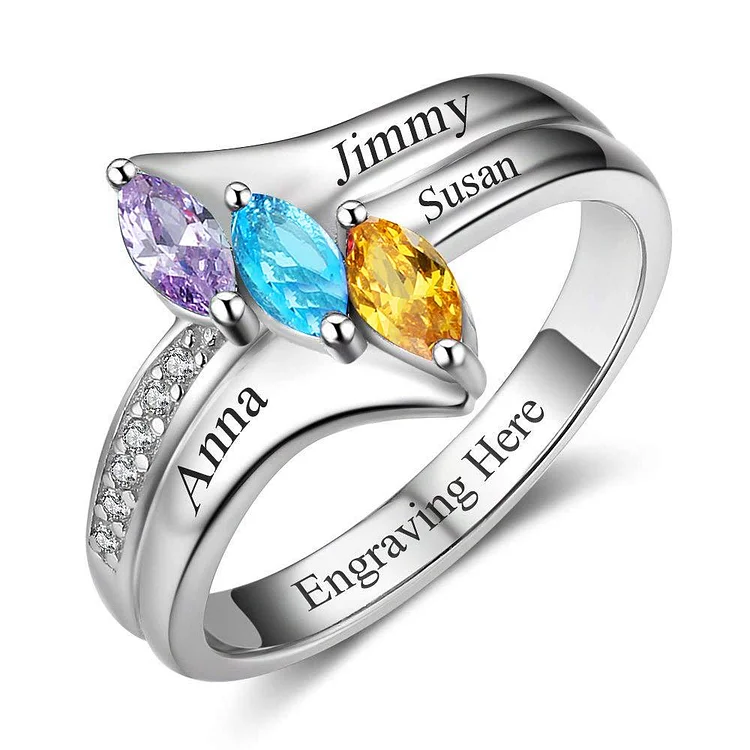 Family Ring Promise Ring Personalized with 3 Birthstones 3 Names