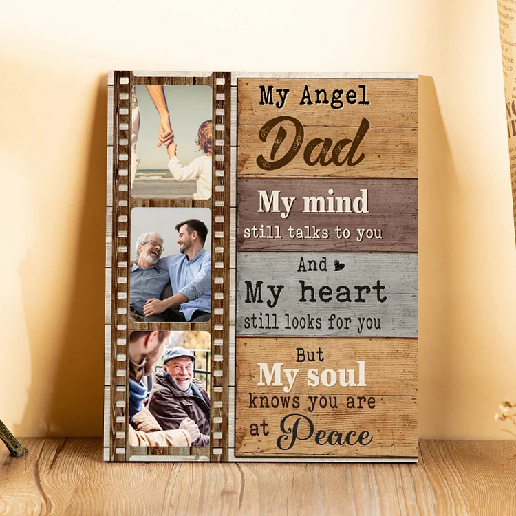 To My Angel Dad Personalized Photo Frame Memorial Wood Signs