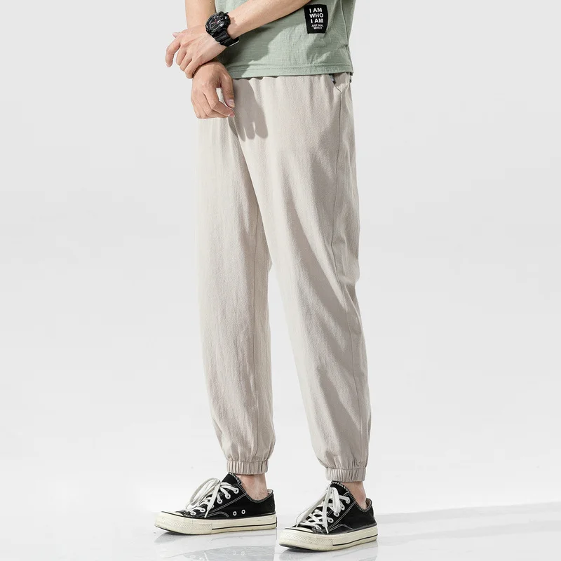 Men's Cotton And Linen Casual Solid Color Straight Trousers