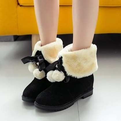Black/Brown/Red Kawaii Fluffy Ankle Boots SP1710963