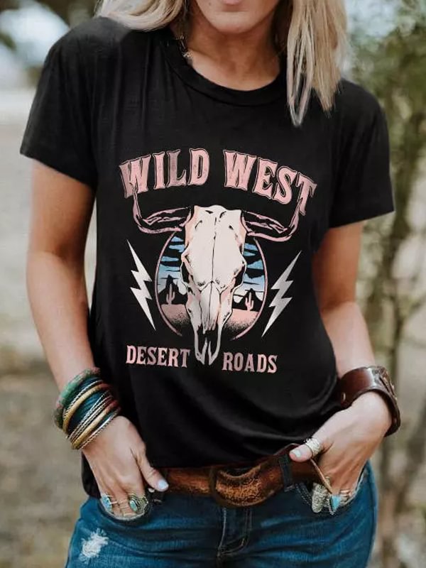Desert Roads Wild West Steer Skull T-Shirt