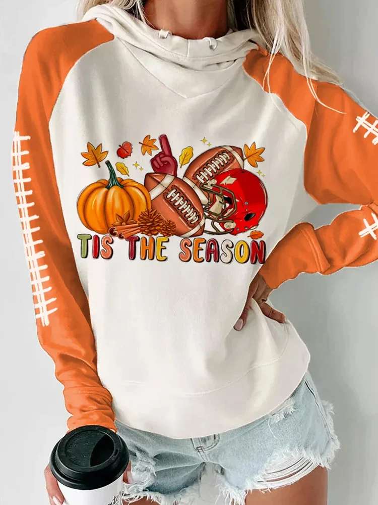 Women's Tis The Season Fall Football Fans Gameday Casual Hoodie