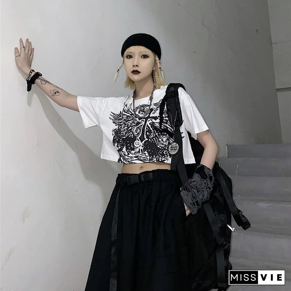 Gothic Style Crop Top Harajuku Graphic T Shirt For Women Ulzzang Tshirt Summer Tee Short Clothes Short Sleeve Album Y2k