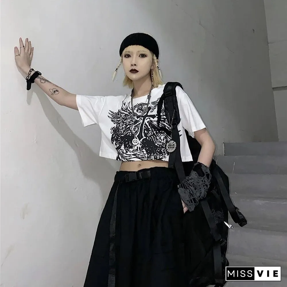 Gothic Style Crop Top Harajuku Graphic T Shirt For Women Ulzzang Tshirt Summer Tee Short Clothes Short Sleeve Album Y2k