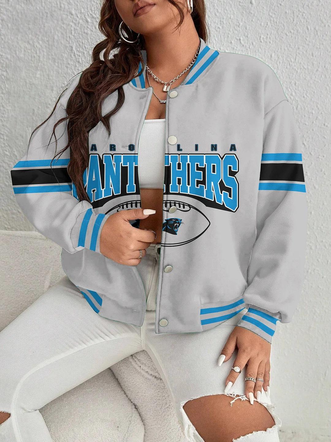 Carolina Panthers Women's Long Pass Full- Snap Casual Jacket