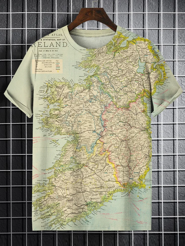 Men's Ireland Retro Old Map Art Print T-Shirt