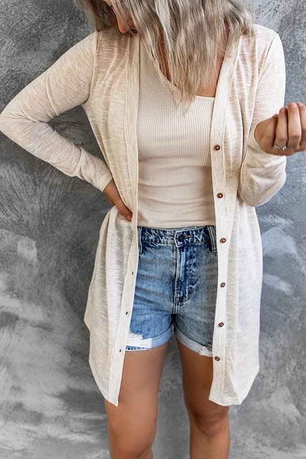 Mid-length Knitted Long Sleeve Single-breasted Cardigan