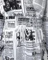 Newspaper Print Drawstring Waist Hooded Sweatshirt Dress
