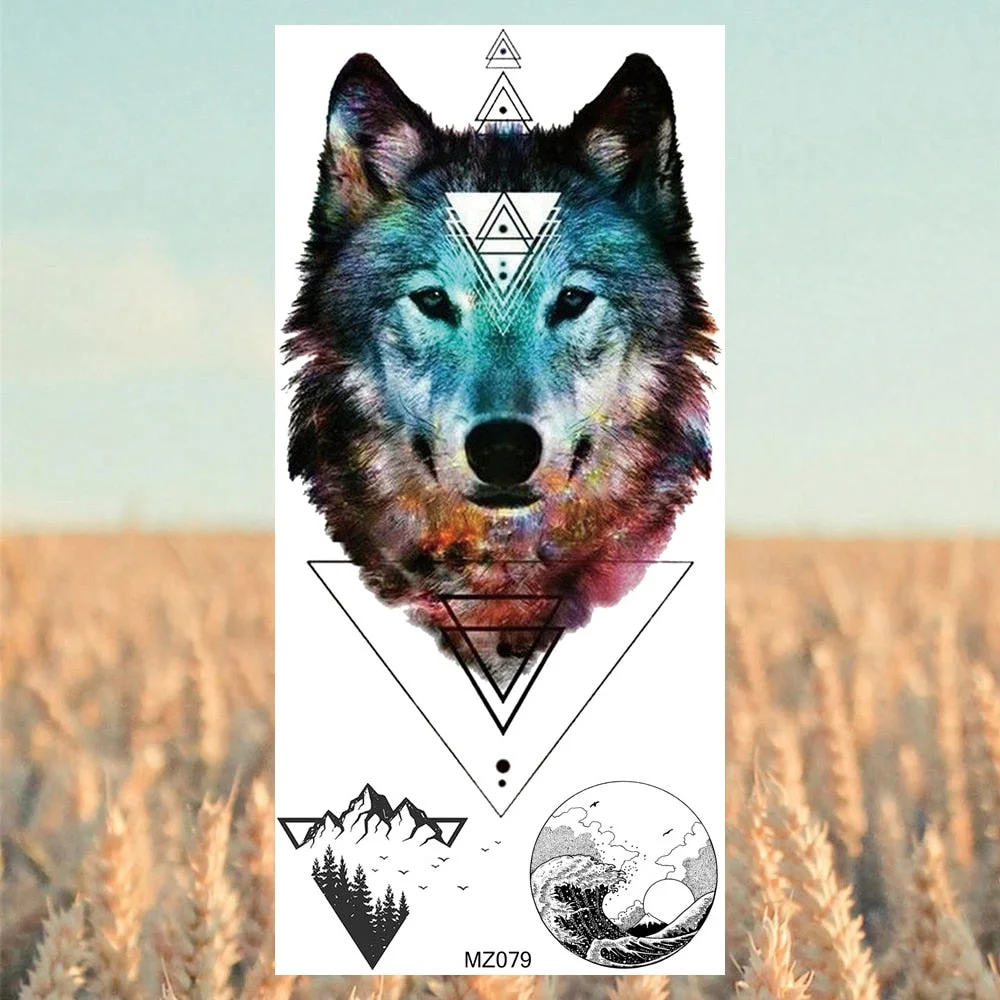 Black Lion Fashion Calf Temporary Tattoos For Women Adult Men Lion Geometric Owl Fake Tattoo Realistic Body Art Decoration Tatoo