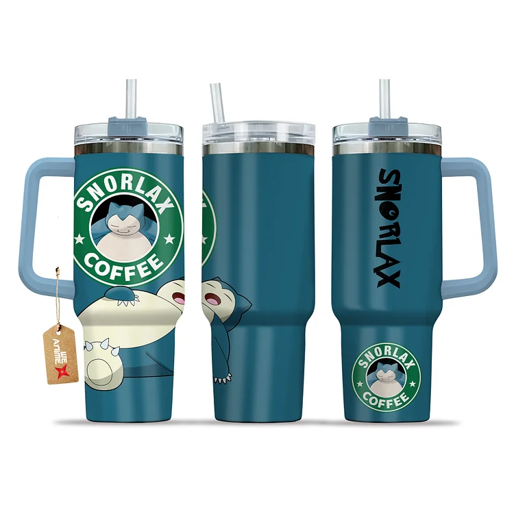 Pokemon Snorlax Coffee 40oz Tumbler Cup With Handle Anime Accessories