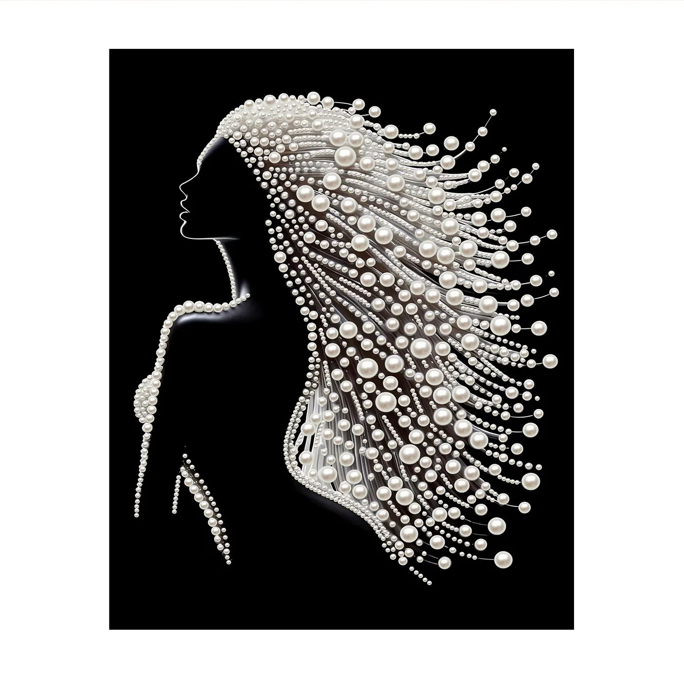 Woman Profile with Flowing Pearl Hair - Pearls Painting