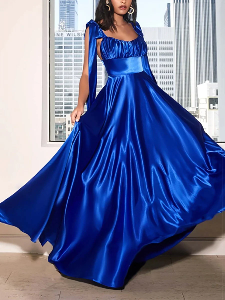Elegant Solid Satin High Waist Slip Dress