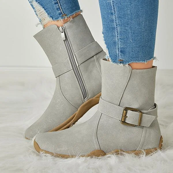 Women's Winter Warm Zipper Flat Snow Boots