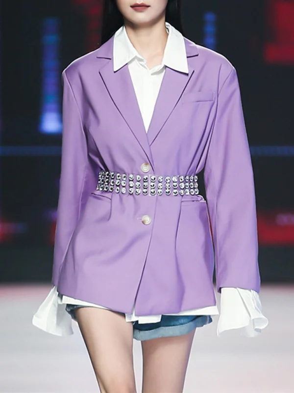 Women's casual suit collar design loose blazer (without belt) Flusfy