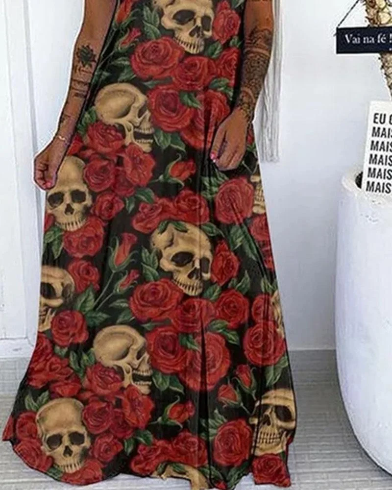 Punk Skull Print Loose Dress