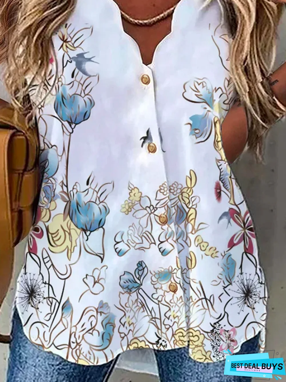 Loosen Casual Floral Short Sleeve Blouse