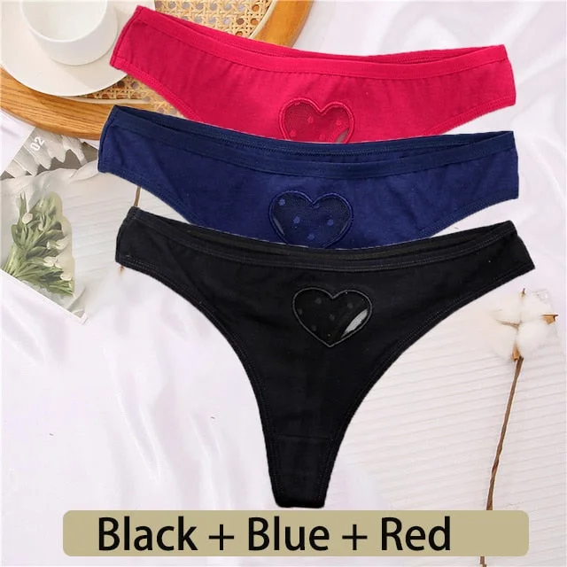 3PCS/Set Cotton G-String Seamless Thong Women Transparent Heart Low Waist Panties Ladies Underwear Panty Comfortable Lingerie