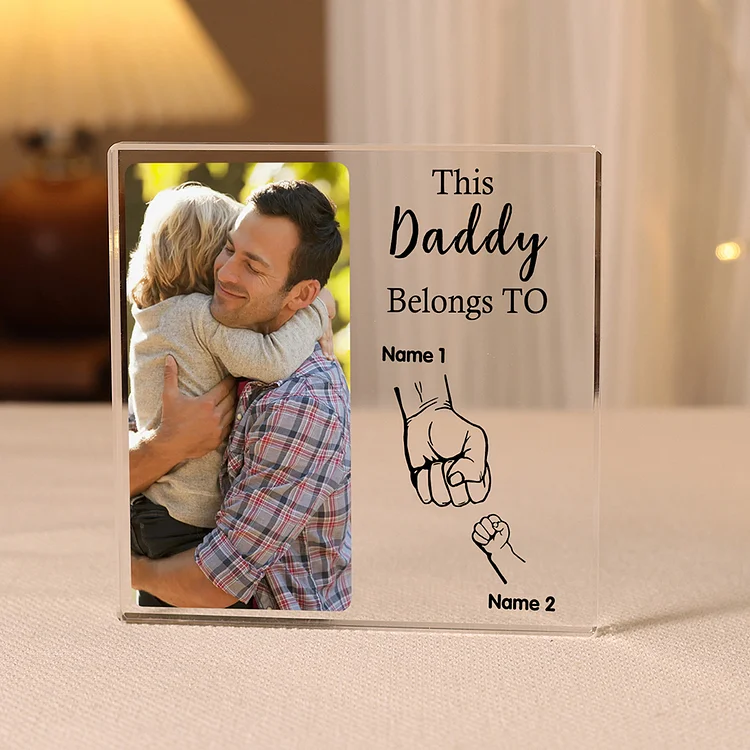 2 Names-Personalized Dad Photo Fist Acrylic Keepsake-Custom Text, Photo, and Names-Acrylic Plaque Home Decoration Gift for Dad/Grandad
