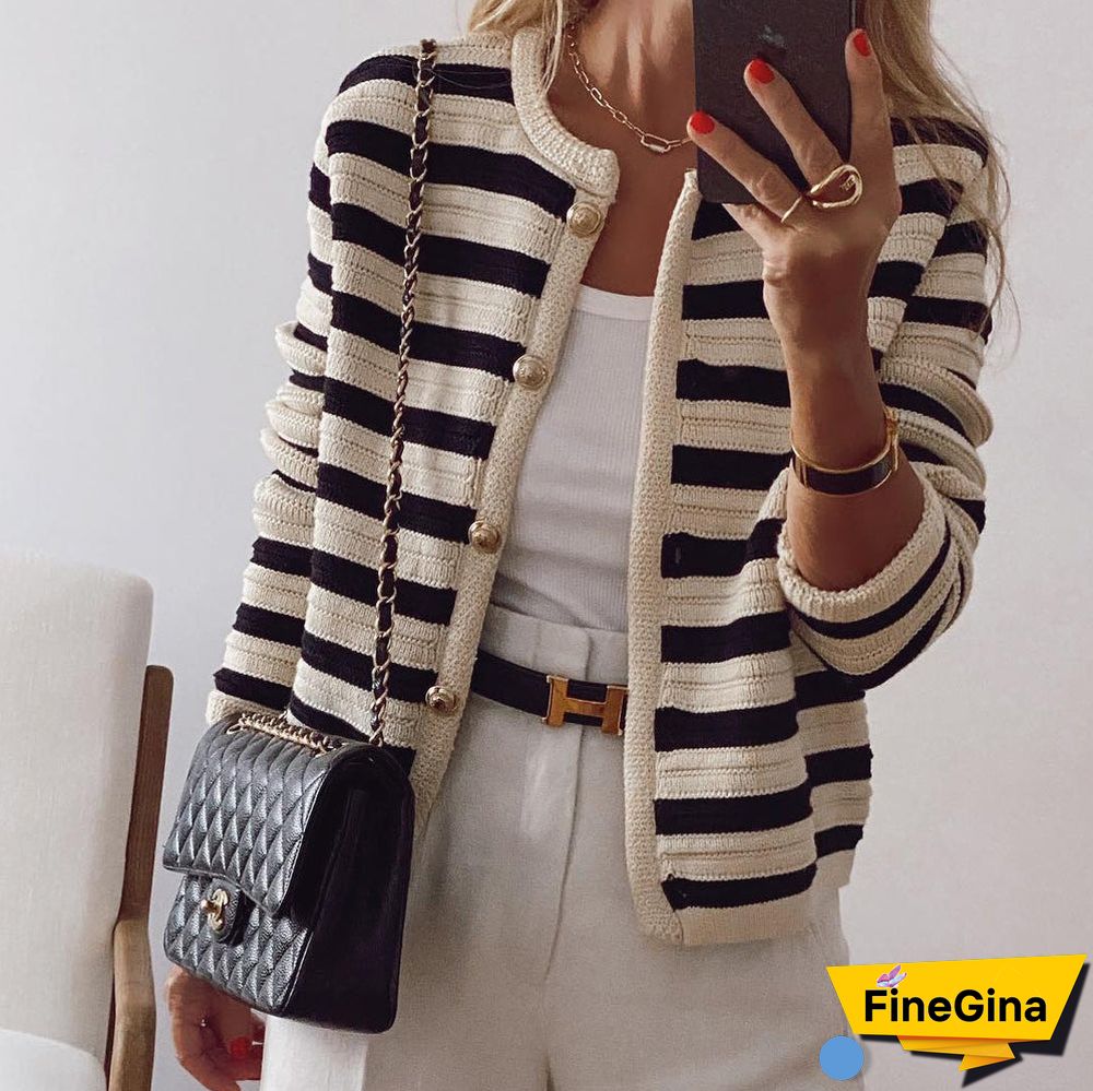 Chic Long Sleeve Striped Cardigan