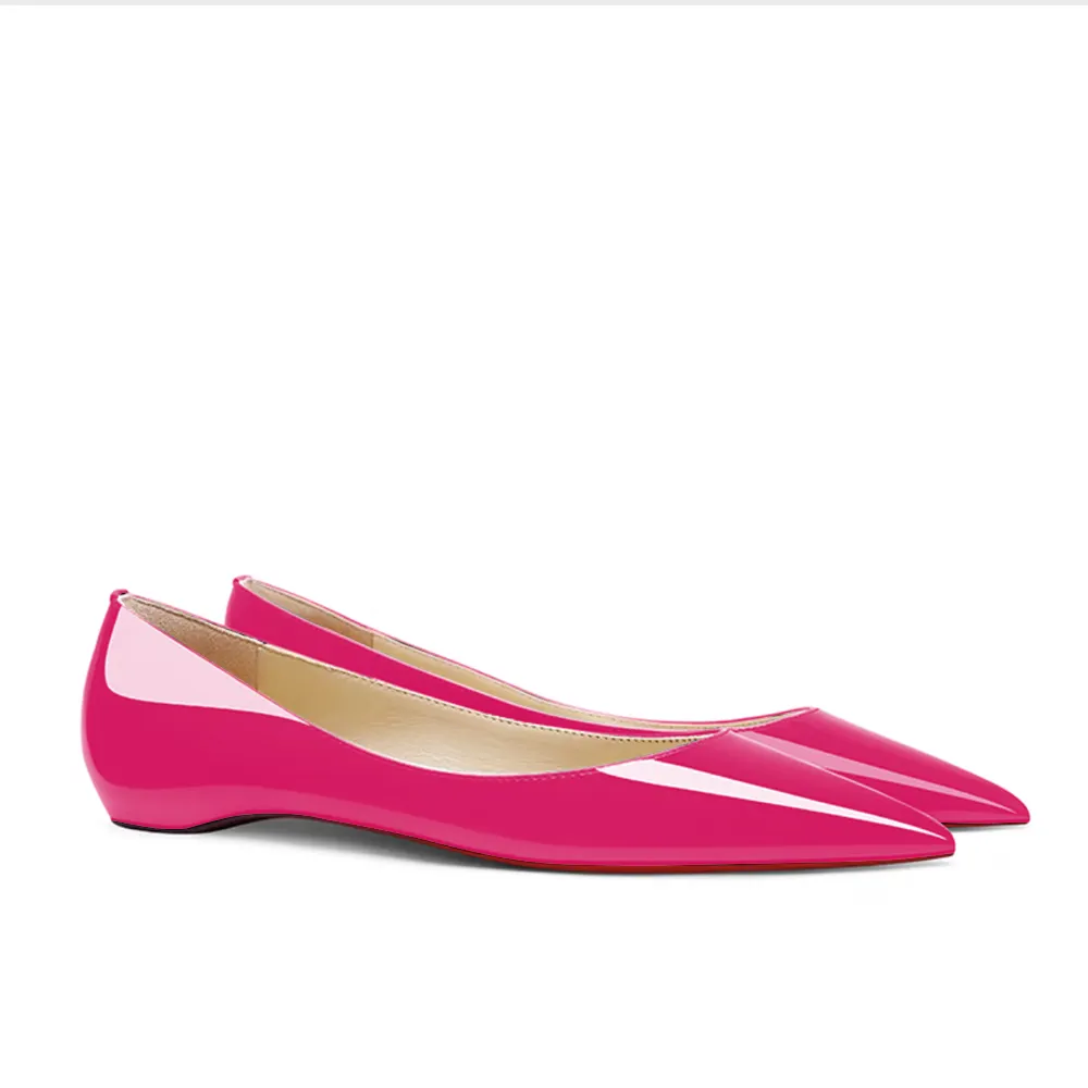 Women's Red Bottom Flat Shoes Pointed Toe Solid Color Patent Leather Shoes-vocosishoes
