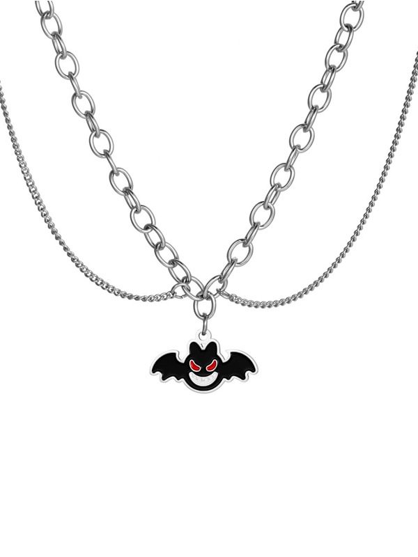 Goth Punk Devil Bat Layered Necklace