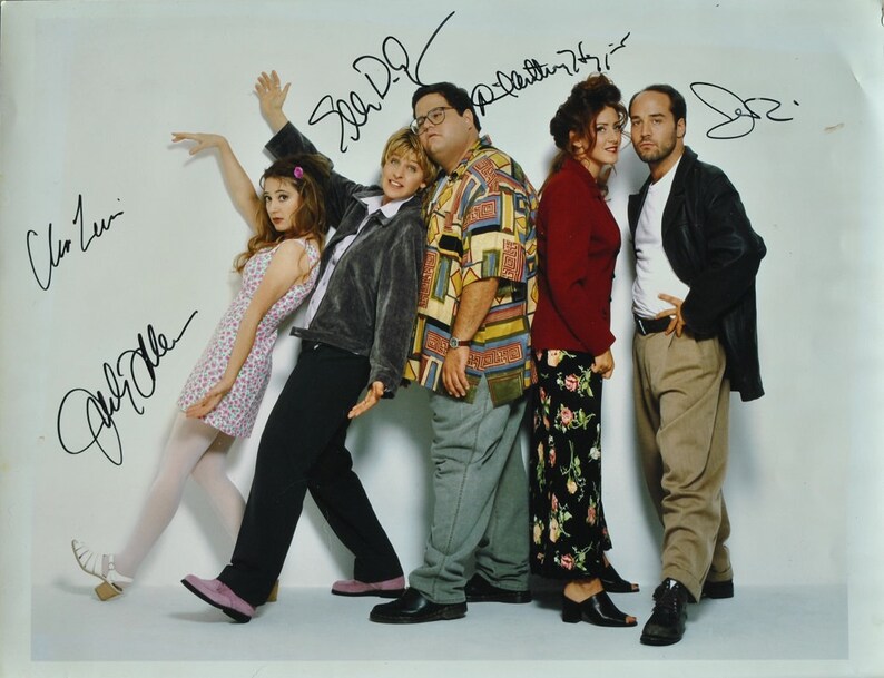 ELLEN DeGENEROUS CAST Signed Photo Poster painting X5 Ellen DeGenerous, David Anthony Higgins, Clea Lewis, Joely Fisher, Jeremy Piven wcoa