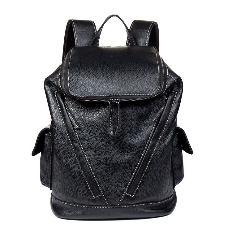 Color Black Front View of Woosir Large Vintage Leather Backpack
