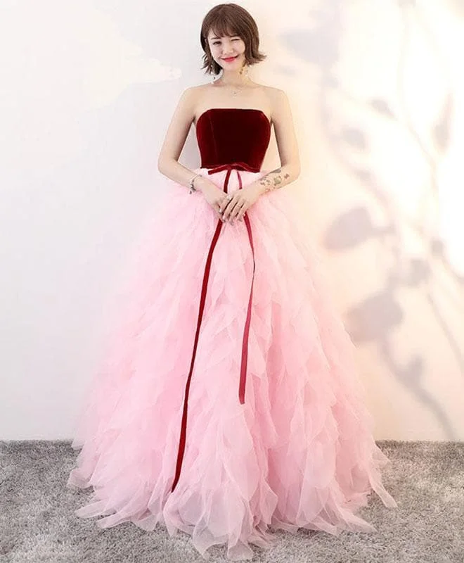 Cute Pink Tulle Long Prom Dress