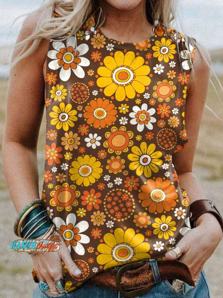 Women’s Vintage Floral Print Sleeveless Tank Top Yellow / S